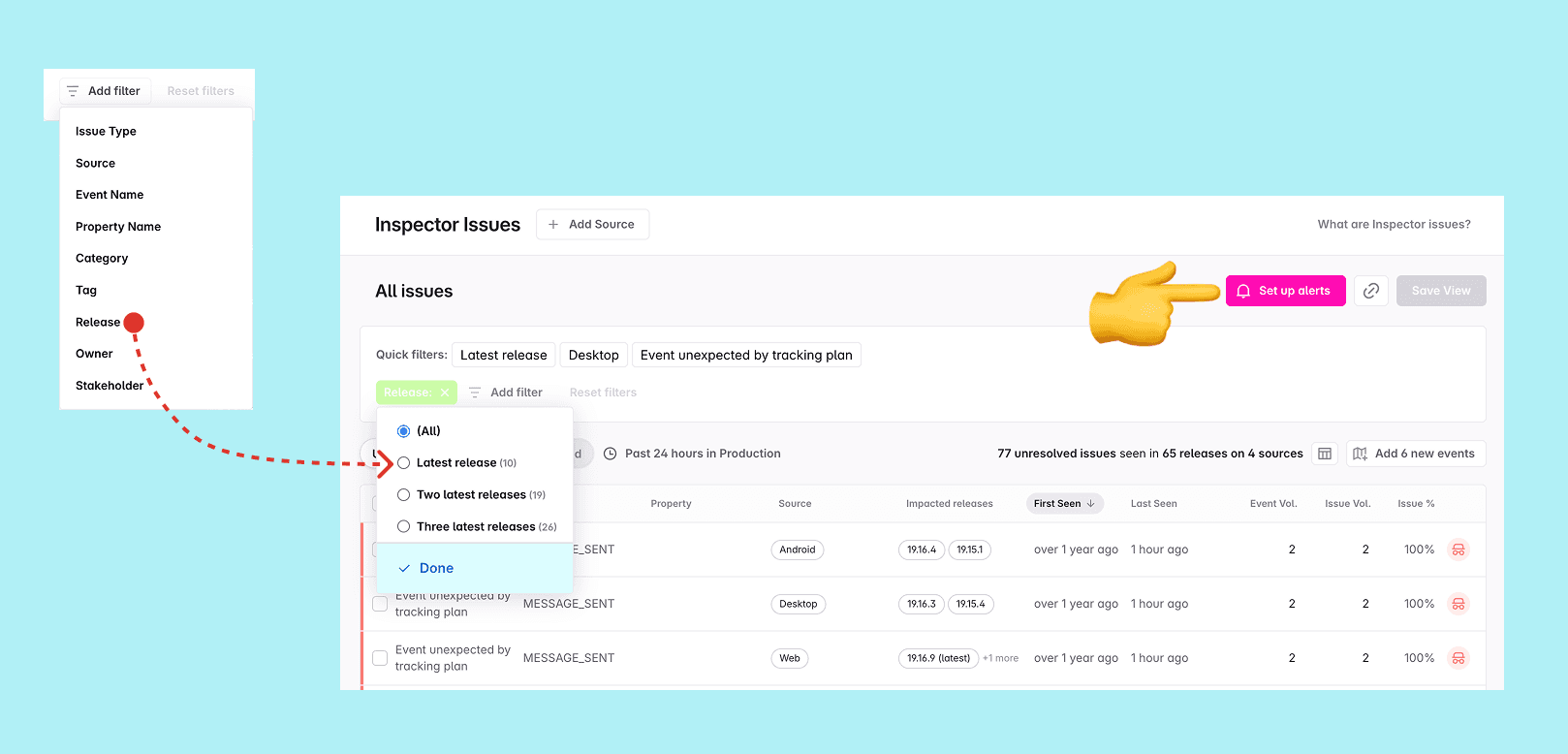 Inspector alerts filtered by latest app version